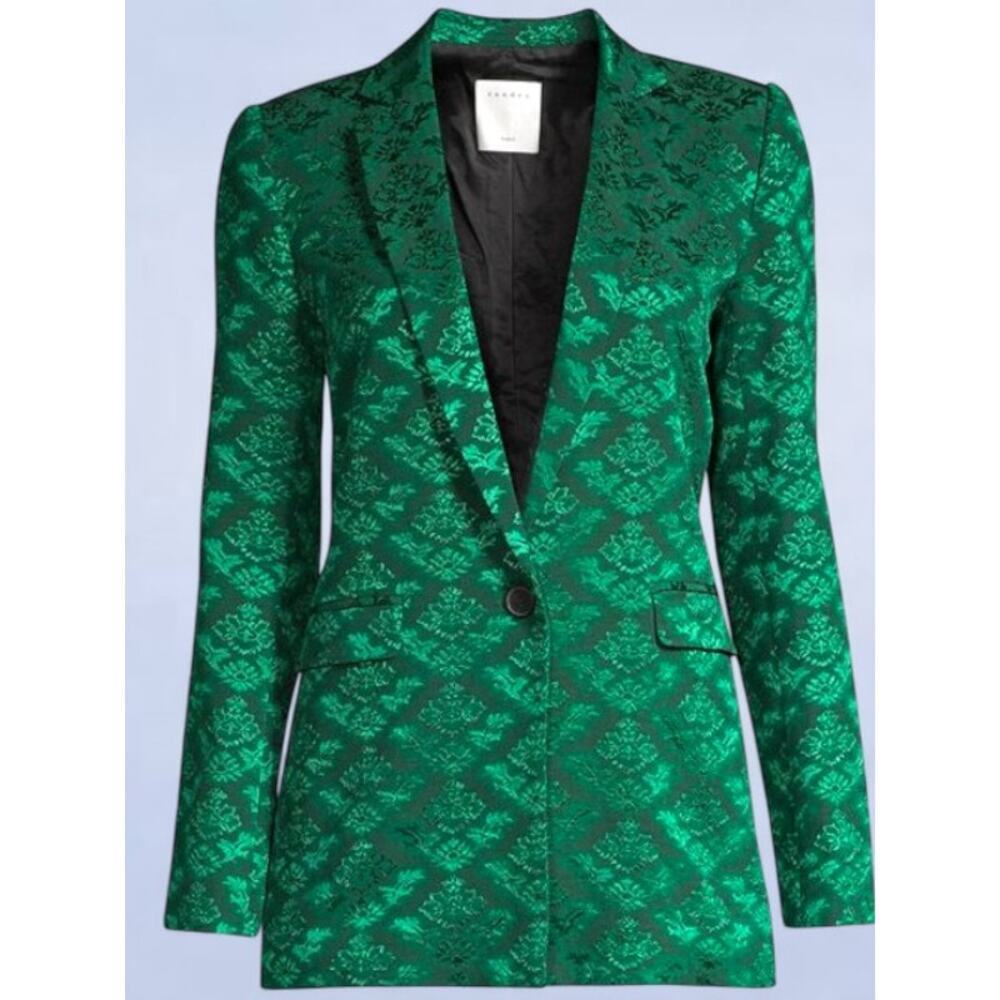 Sandro Floral Jacquard Jacket In Chlorophylle - Size 4